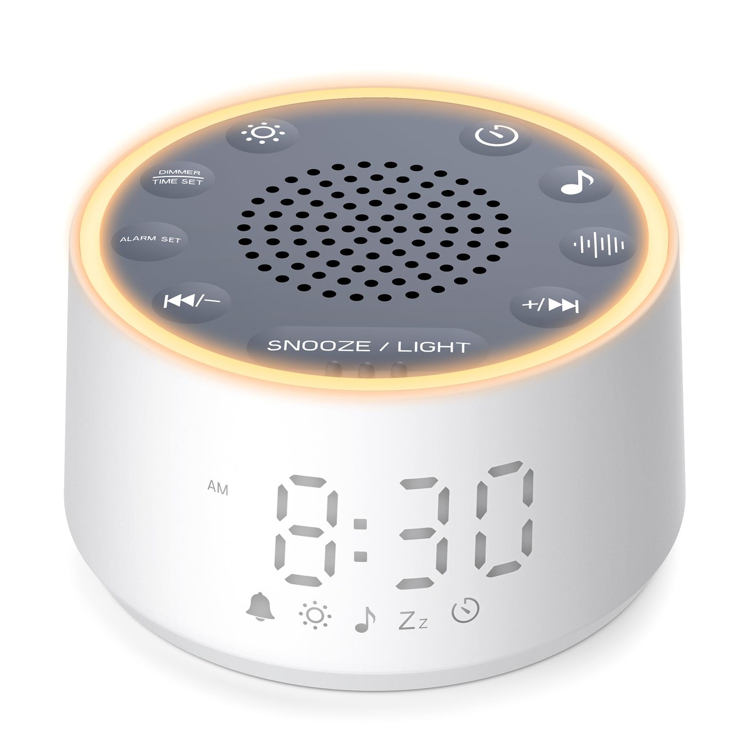 Dreamegg D1 Nova shown on a nightstand with its dimmable clock display lit