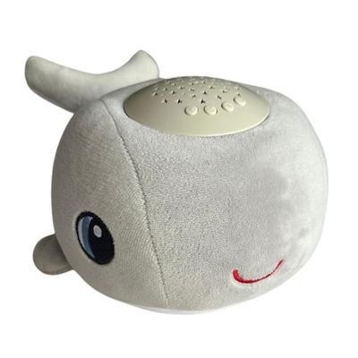 Cacchino Ben plush whale sleep soother shown in soft grey velvet